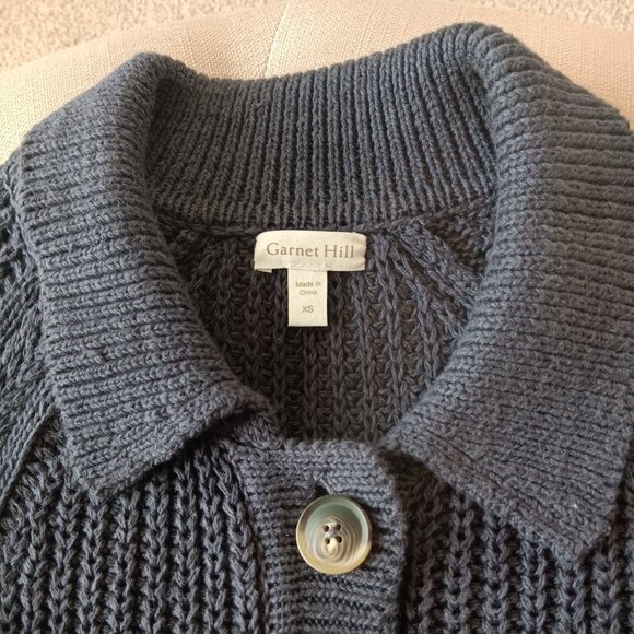Garnet Hill Navy cardigan sweater with collared neckline / Size XS - Picture 5 of 7